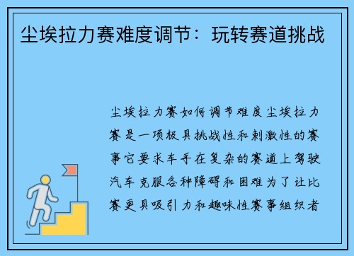 尘埃拉力赛难度调节：玩转赛道挑战