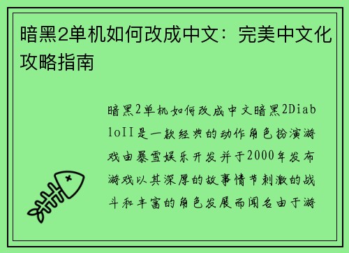 暗黑2单机如何改成中文：完美中文化攻略指南