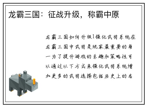 龙霸三国：征战升级，称霸中原